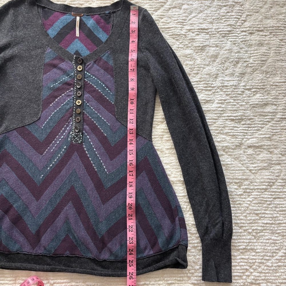 Free People Chevron Patterned Gray and Purple Sweater, Small. - Picture 6 of 9